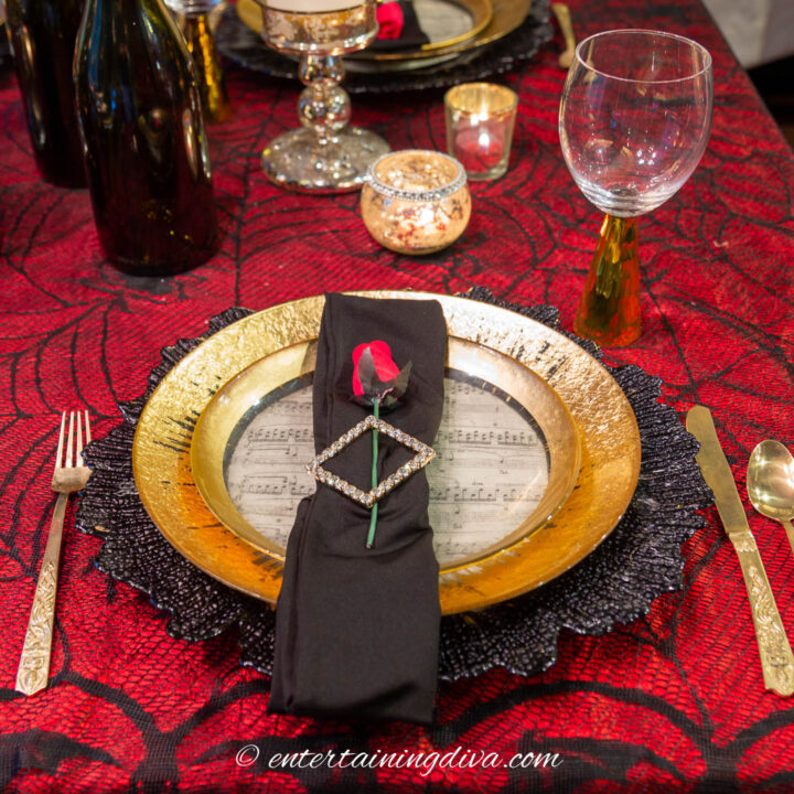 Phantom of the Opera party theme table setting